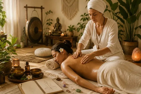 Masaje ayurvédico de relajación con terapia de sonido, gong y cuencos de cristal en Envigado - Marce Anahata