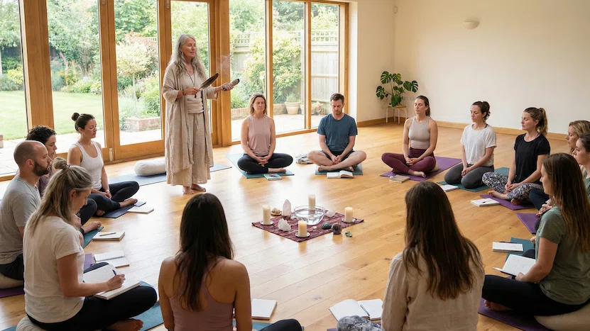 Woman in energetic cleansing ritual with smoke