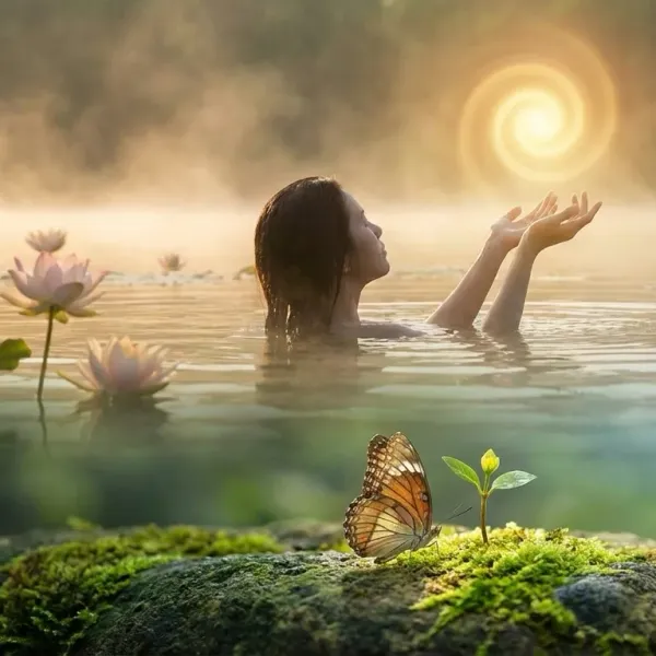 Mujer celebrando su luz interior